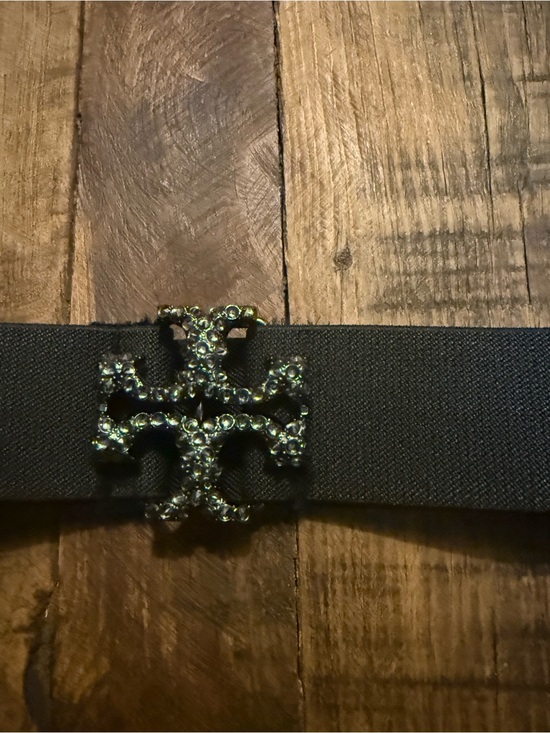 Tory Burch Accessories - Tory Burch elastic women’s Black Logo Buckle Belt with Crystal Accent